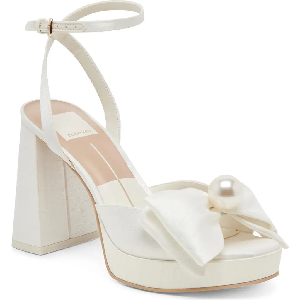 Dolce Vita Patton Ankle Strap Platform Sandal in Ivory Satin at Nordstrom, Size 8.5 | Nordstrom