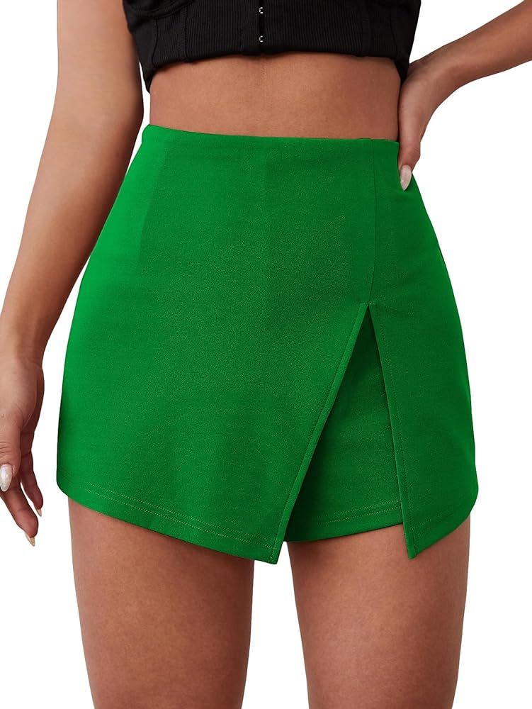 Floerns Women's Solid High Waist Skort Asymmetrical Split Hem Short Skirt | Amazon (US)