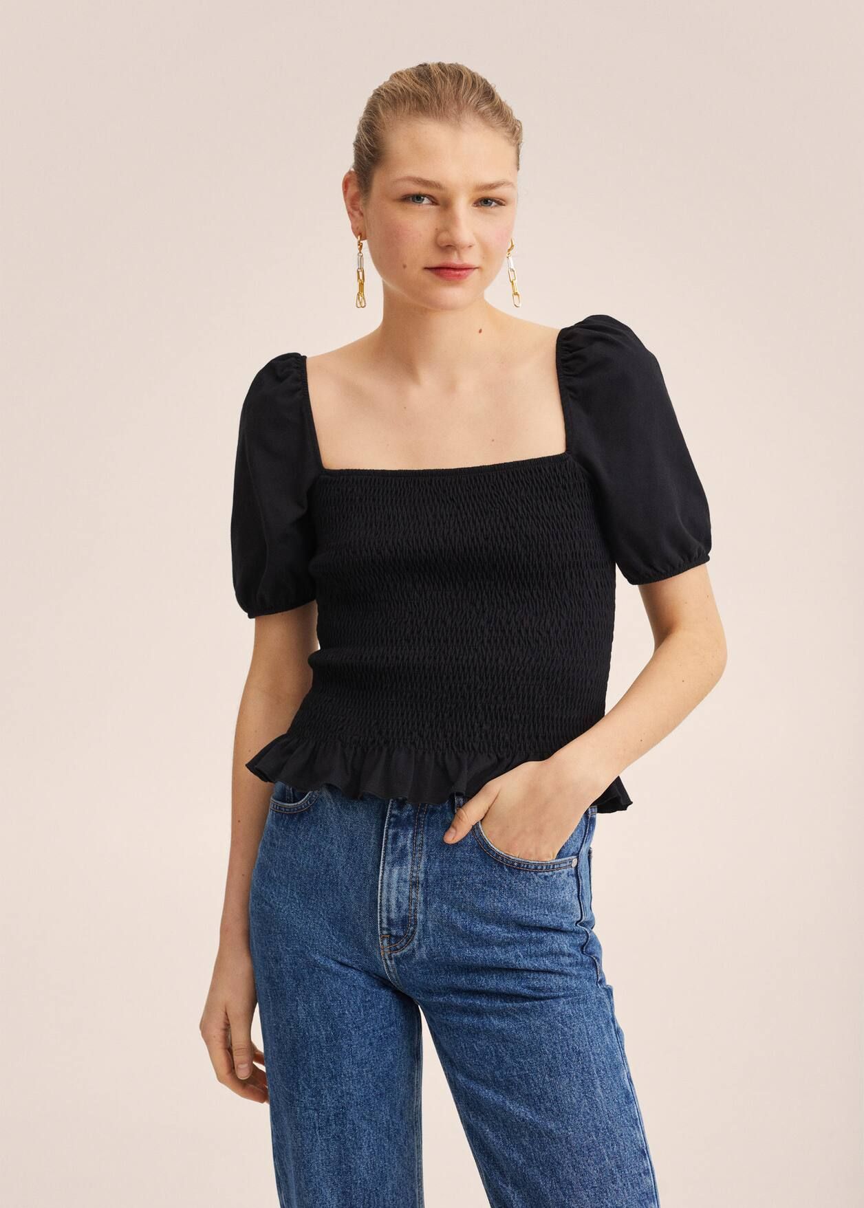 Cotton t-shirt with puffed sleeves | MANGO (US)