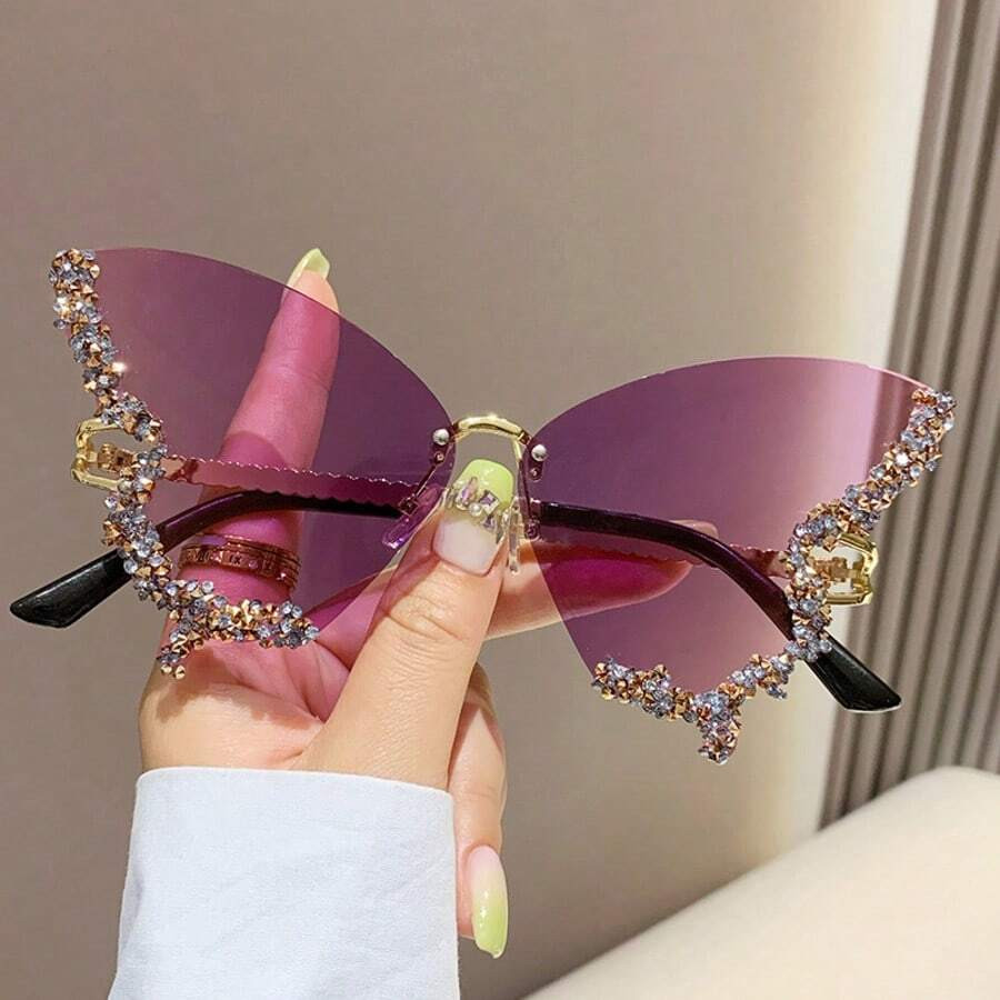 1pc Women's Large Frame Diamond Studded Fashionable Butterfly Fashion Glasses, Suitable For Photo... | SHEIN