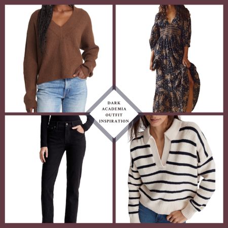 Dark Academia Outfit Inspiration - Cooler weather outfit inspiration and work wear in the theme of the dark academia aesthetic - Jeans from Madewell, pieces from Vince, dresses from Free People, & more

#LTKSeasonal #LTKFind #LTKstyletip