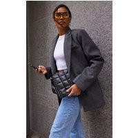 Grey Wool Look Double Breasted Blazer | PrettyLittleThing UK