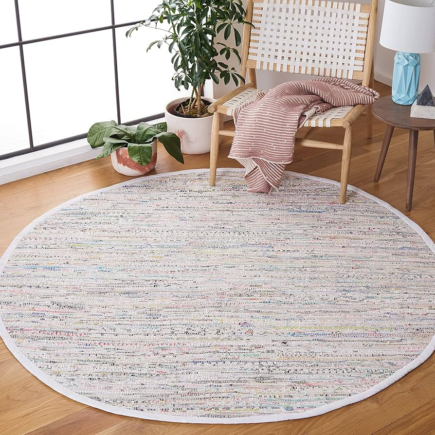 SAFAVIEH Rag Rug Collection 6' Round Ivory/Multi RAR121G Handmade Boho Stripe Cotton Area Rug | Amazon (US)