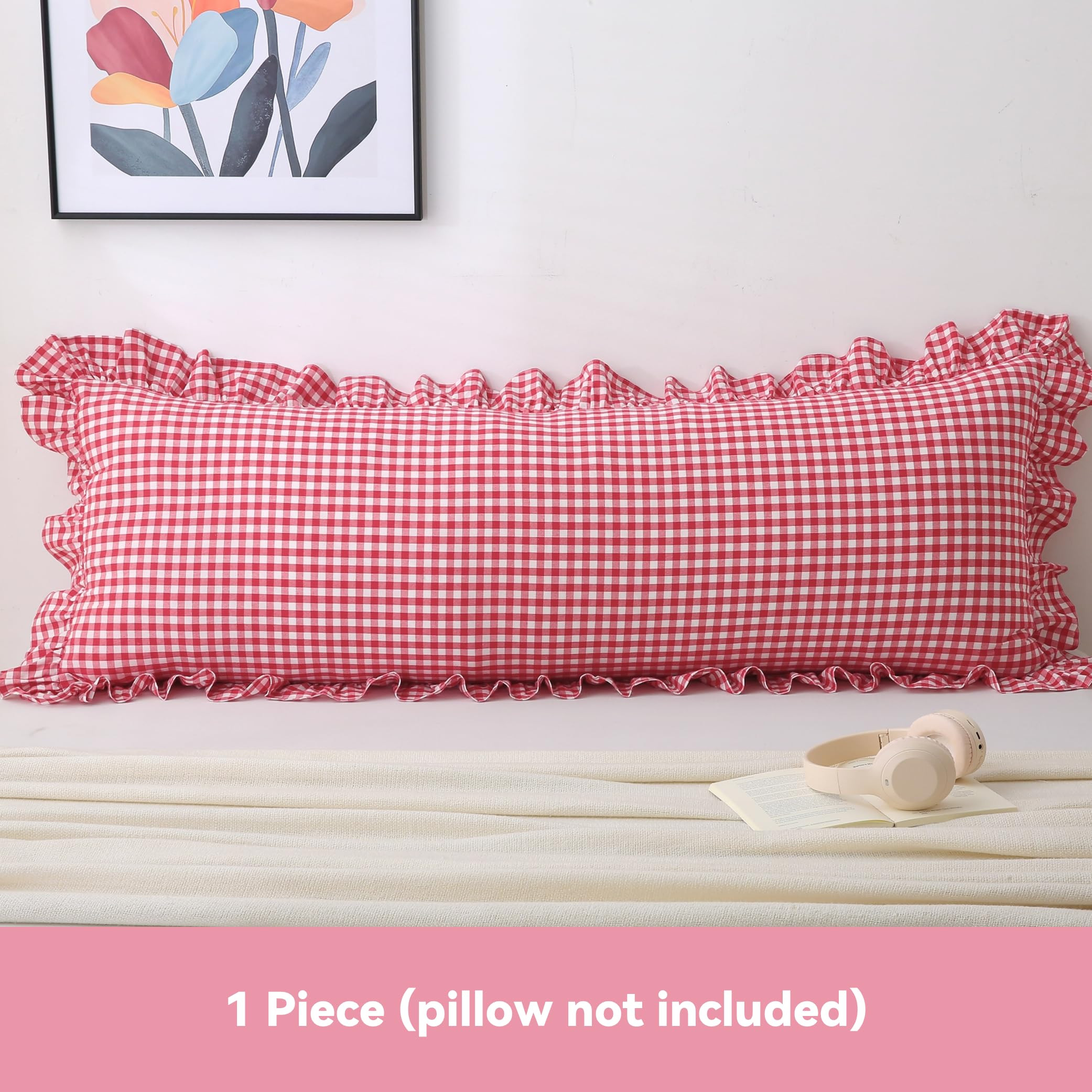 Vintage Gingham Ruffled Pillow Sham 20x54 Inches -Red/White Plaid Farmhouse Decor | 100% Washed C... | Amazon (US)