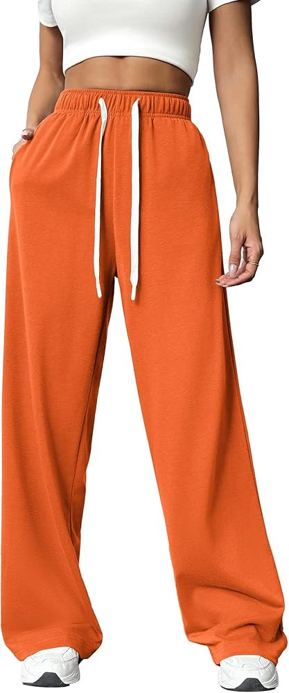 PINSPARK Wide Leg Sweat Pants for Womens High Waisted Baggy Sweatpants Casual Drawstring Workout ... | Amazon (US)