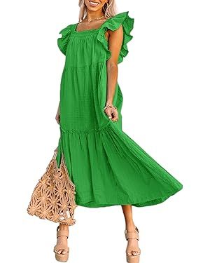 Dokotoo Women's 2024 Spring Summer Square Collar Dress Off Shoulder Style Elegant Ruffle Hemline ... | Amazon (US)