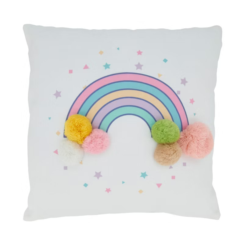 Saro Lifestyle Rainbow Pom Pom Pillow - Poly Filled, 16" Square, Multi | Target