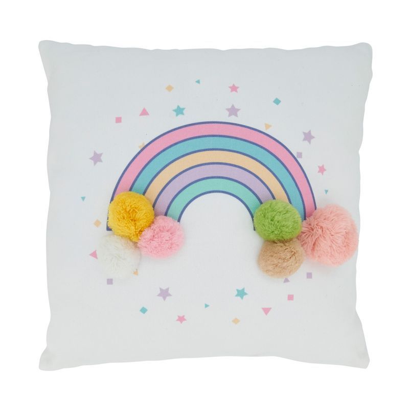 Saro Lifestyle Rainbow Pom Pom Pillow - Poly Filled, 16" Square, Multi | Target