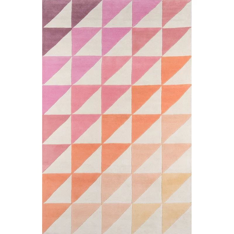 Agatha Geometric Handmade Tufted Wool Pink/Orange Area Rug | Wayfair Professional