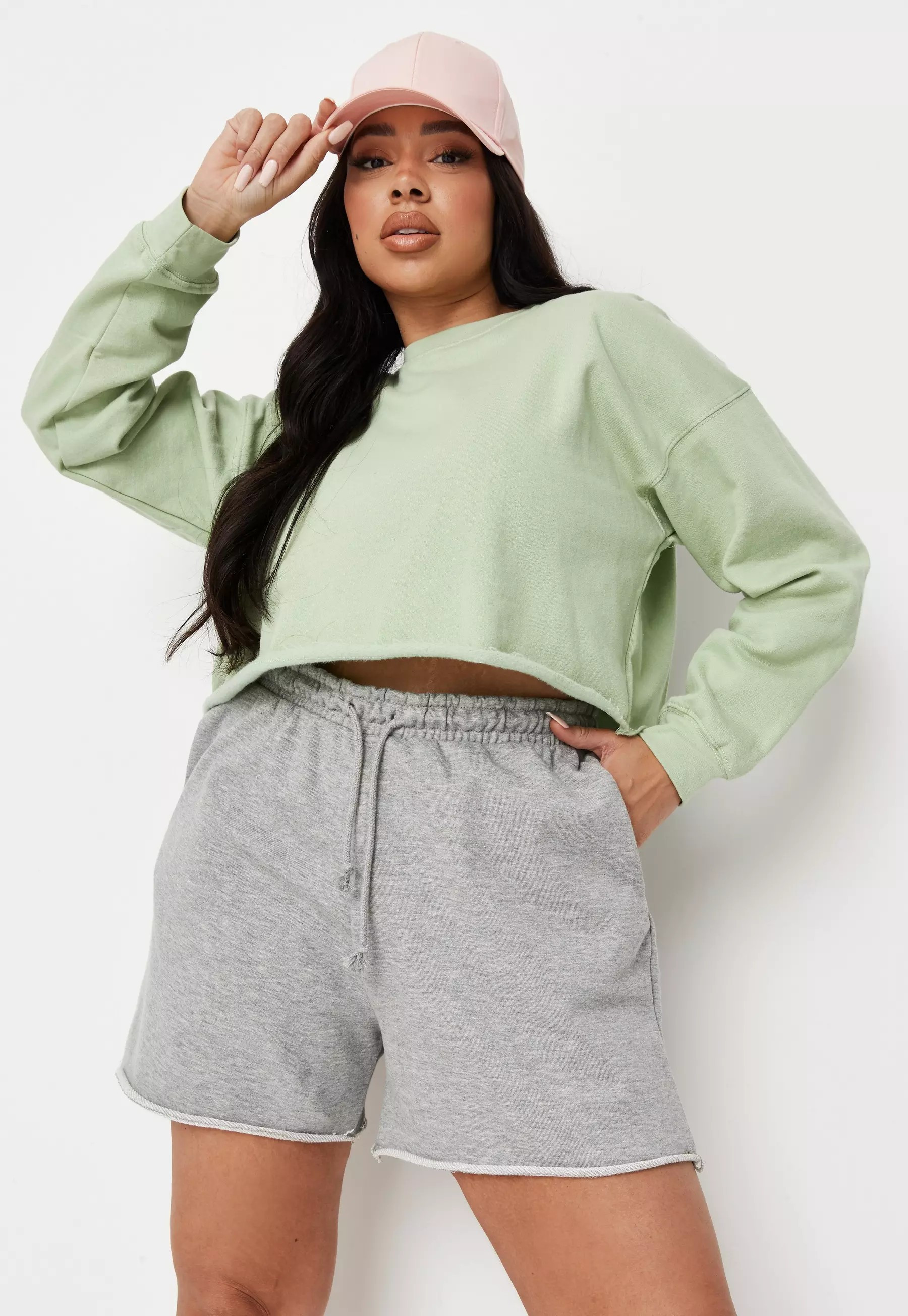 Plus Size Gray Marl Jersey Raw Edge Boyfriend Shorts | Missguided (US & CA)