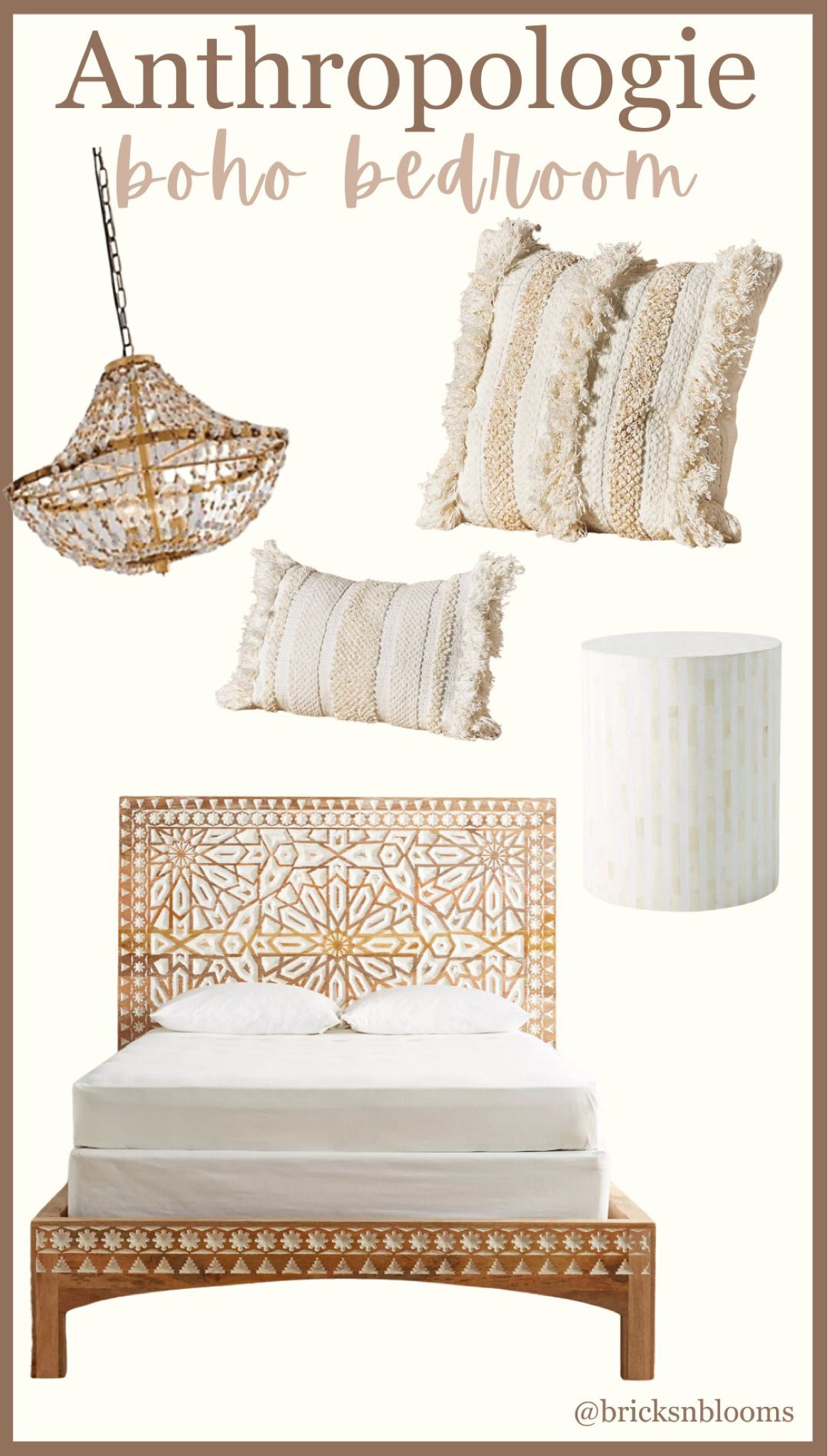 Anthropologie boho bedroom decor, boho side table 

throw pillows, chandelier, carved bed frame, boho pillows 


#LTKFamily #LTKBeauty #LTKHome