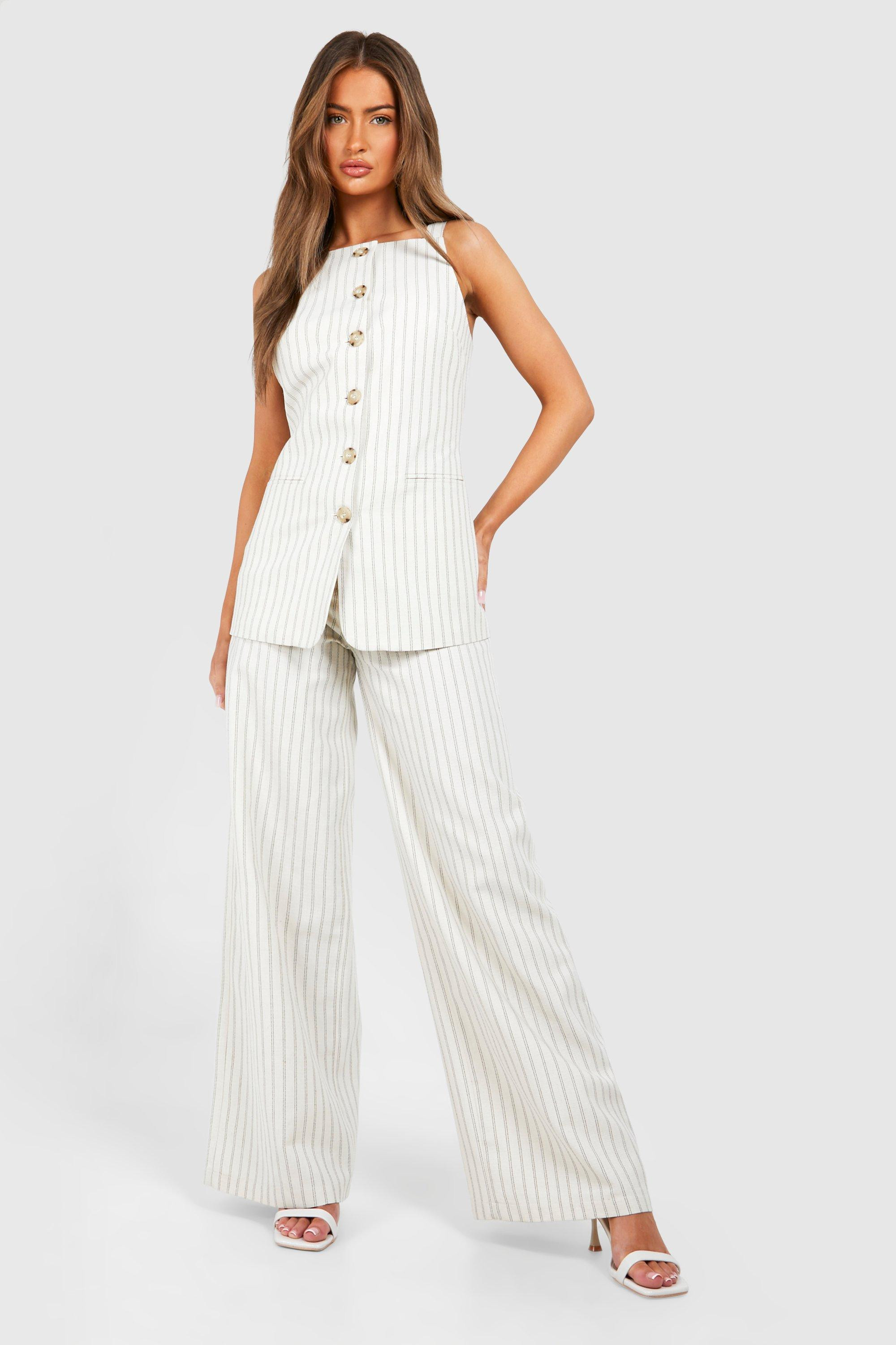 Textured Pinstripe Mock Horn Button Longline Waistcoat | Boohoo.com (UK & IE)