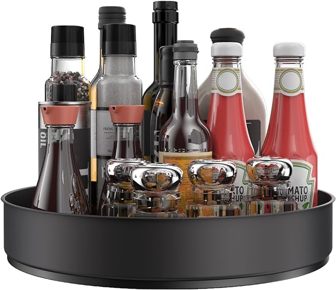 VAEHOLD Lazy Susan Stainless Steel Black Spice Rack Turntable for Pantry Cabinet - Decorative Tra... | Amazon (US)