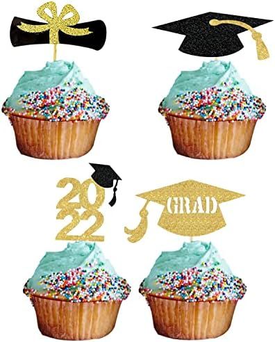2022 Graduation Cupcake Toppers, Pre-Assembled 48 Pcs Graduation Decorations Cap Topper, Food App... | Amazon (US)