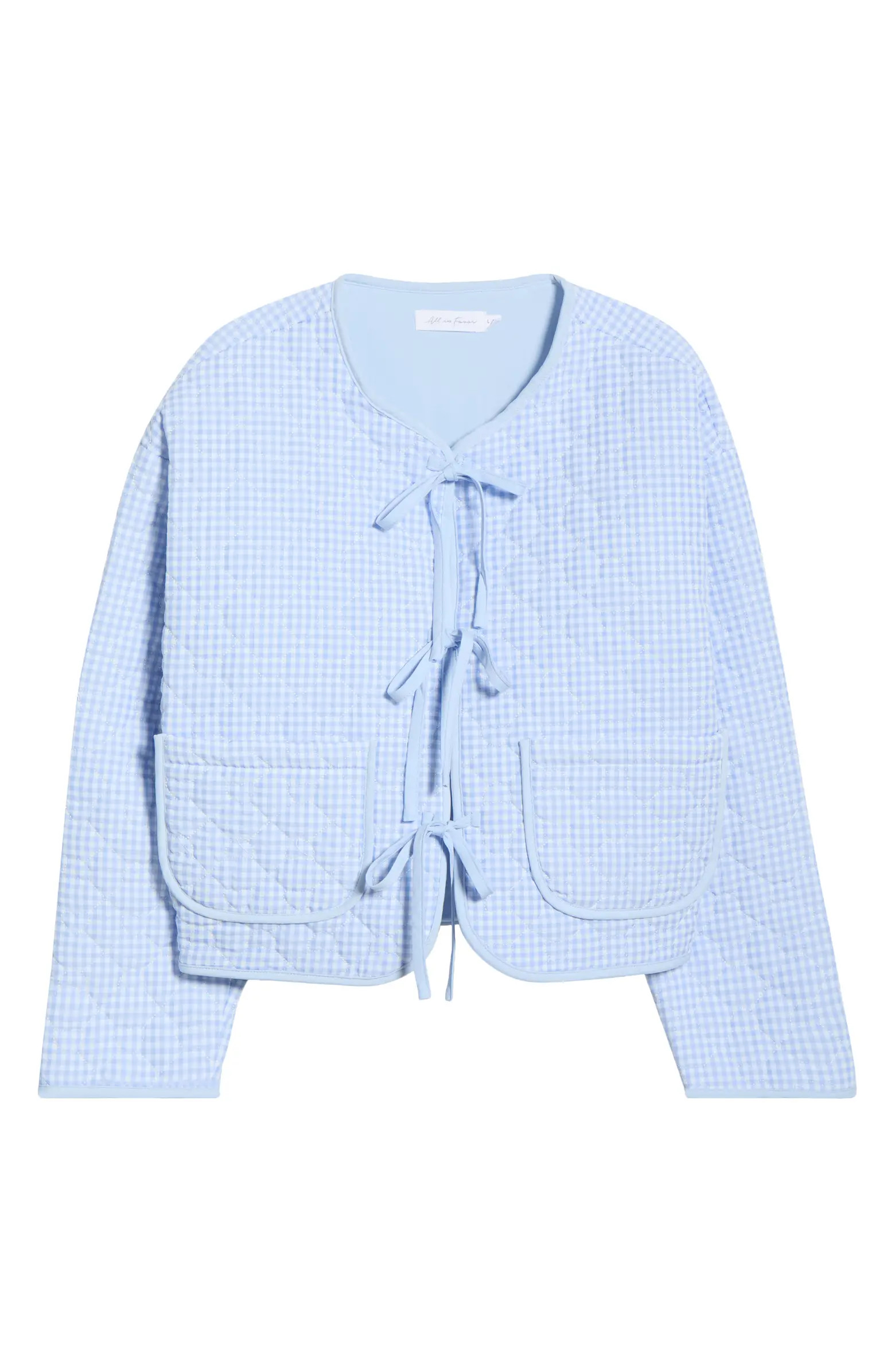 Gingham Tie Front Quilted Jacket | Nordstrom