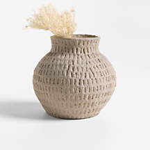 Oaxaca Small Round Taupe Cotton Mache Vase 6" + Reviews | Crate & Barrel | Crate & Barrel