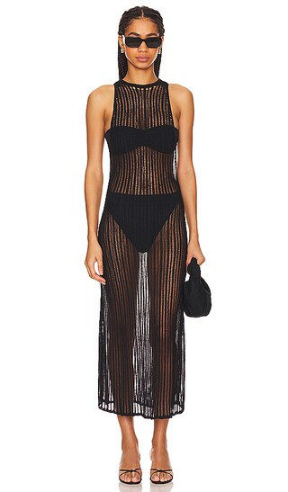 Ryclen Open Knit Midi Dress in Black | Revolve Clothing (Global)