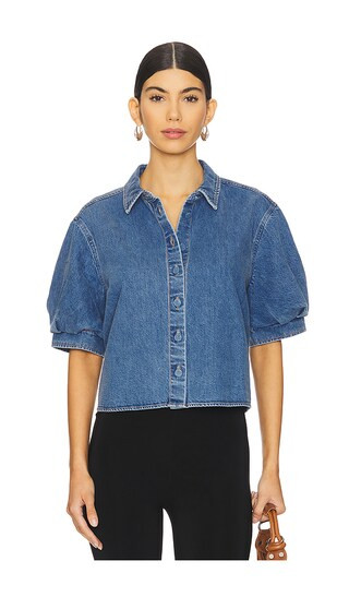 FRAME Billow Sleeve Shirt in Subtle - Blue. Size S | Revolve Clothing (Global)