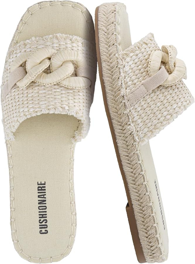 CUSHIONAIRE Lucia Raffia Bow Espadrille Sandals for Women, Woven Straw Flat Slide Summer Sandals ... | Amazon (US)
