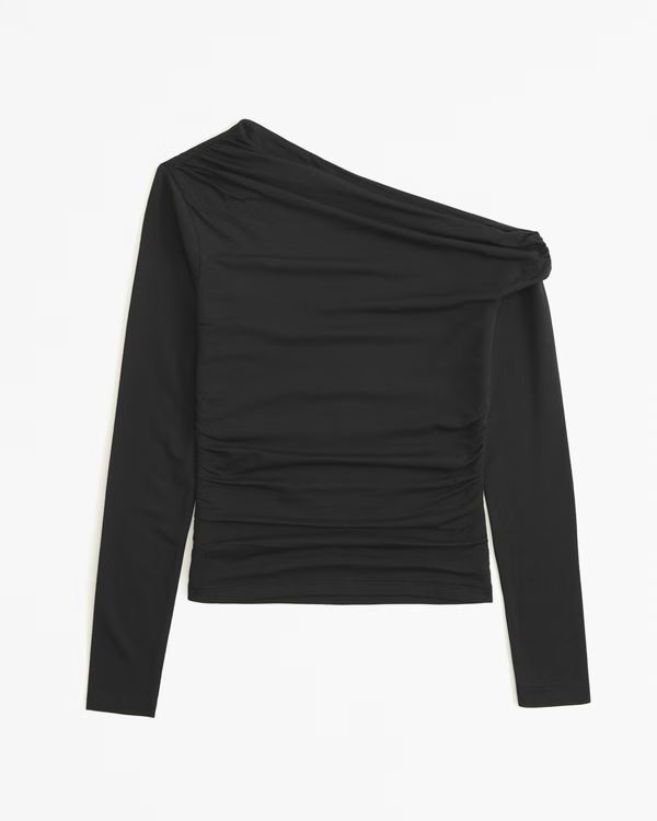 Long-Sleeve Asymmetrical Off-The-Shoulder Draped Top | Abercrombie & Fitch (US)