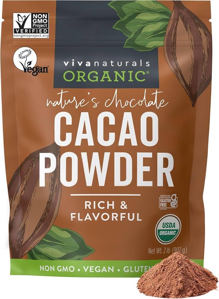Viva Naturals Organic Cacao Powder, 2lb - Unsweetened Cocoa Powder With Rich Dark Chocolate Flavo... | Amazon (US)