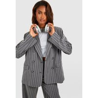 Womens Premium Pinstripe Oversized Tailored Blazer - Grey - 4 | boohoo (US & Canada)