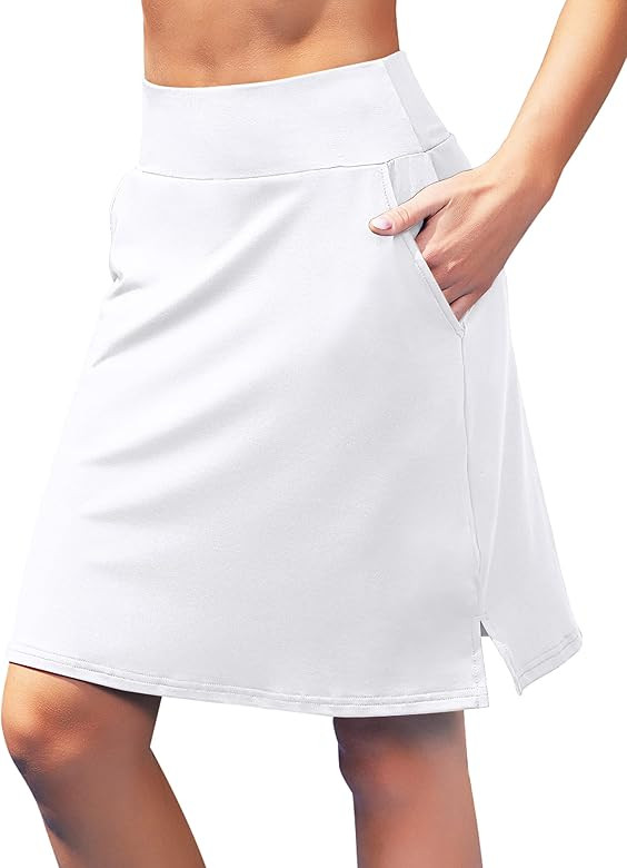 COOrun Women's 20" Knee Length Skorts Skirts Golf Elastic Athletic Skorts Tennis Skirt with Pocket C | Amazon (US)