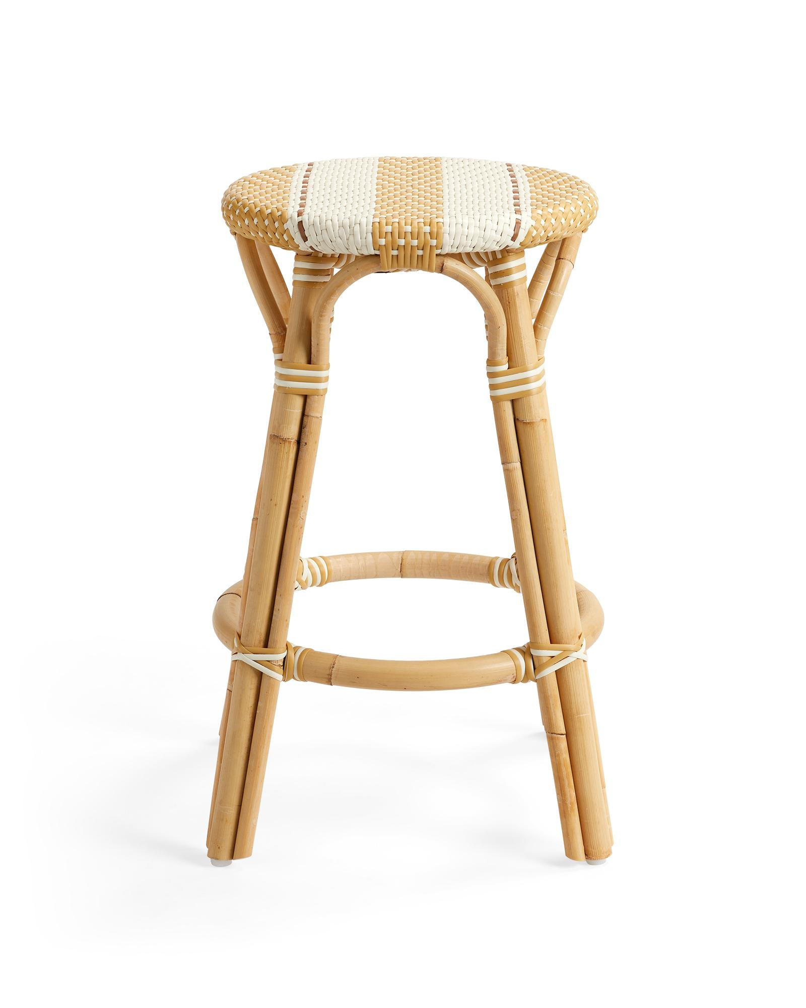 Riviera Rattan Bistro Stripe Backless Counter Stool | Serena and Lily