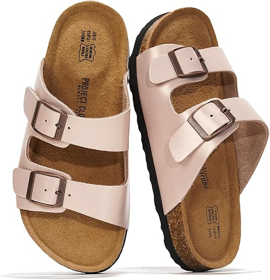 Project Cloud 100% Genuine Leather Kids Sandals - Natural Cork Footbed Non-Slip Slides for Kids -... | Amazon (US)