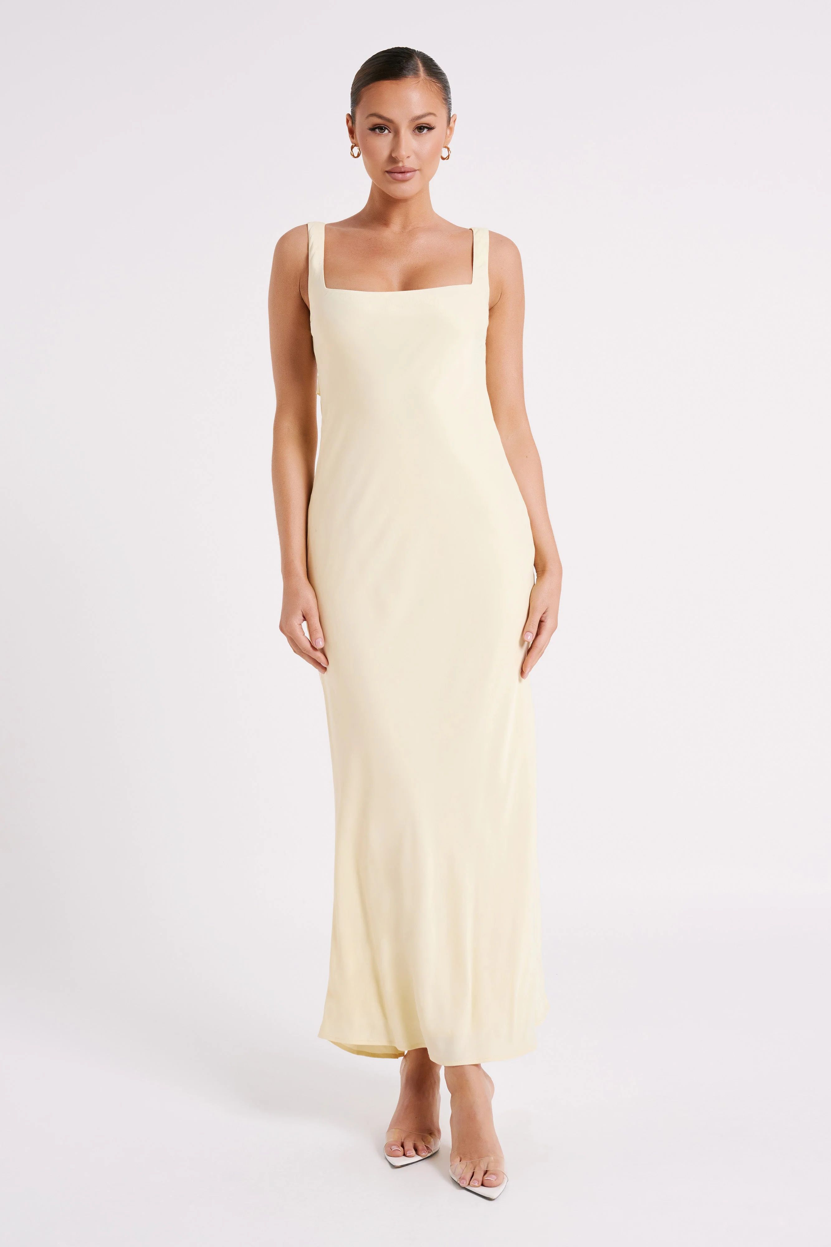 Ensley Satin Maxi Dress - Light Yellow | MESHKI US