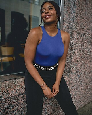 Body Contour Double Layer High Neck Thong Bodysuit | Express