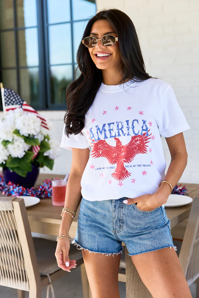 America Eagle White Graphic Tee | Pink Lily