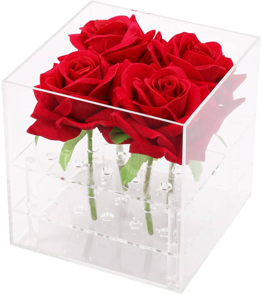 WORHE Flower Vase 6.3x6.3 Clear Acrylic for Valentine's Day Gift Cube Floral Arrangements Decorat... | Amazon (US)