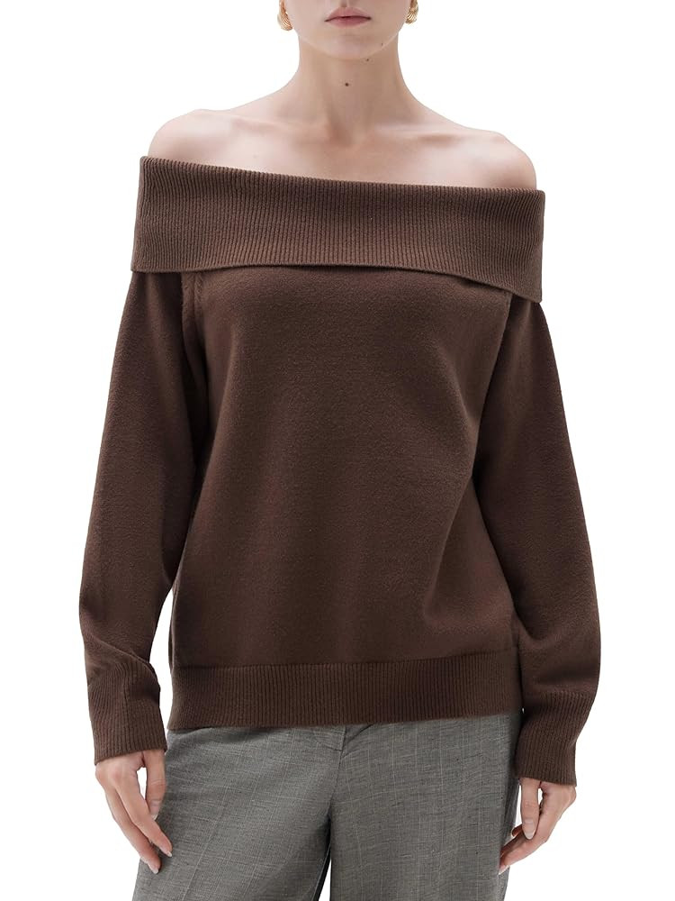 SUUKSESS Women Cashmere Off The Shoulder Sweater Oversized Knit Long Sleeve Tops | Amazon (US)