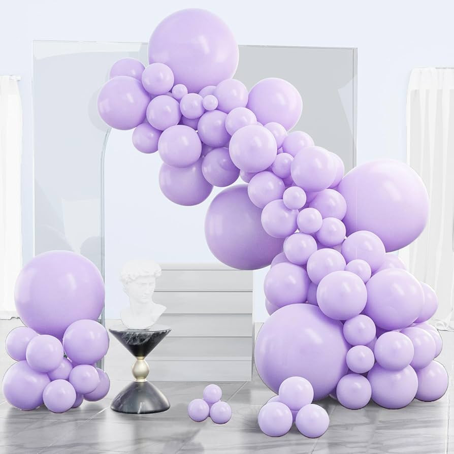 PartyWoo Lavender Balloons 140pcs Different Sizes Pack of 18 12 10 5 Inch Light Pastel Purple Lil... | Amazon (US)