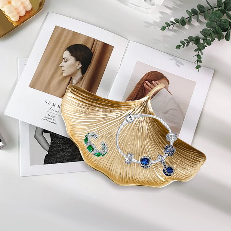 Gold Jewelry Dish, Ginkgo Leaf Trinket Dish Ring Dish, Metal Jewelry Organizer Vintage Tray for E... | Walmart (US)