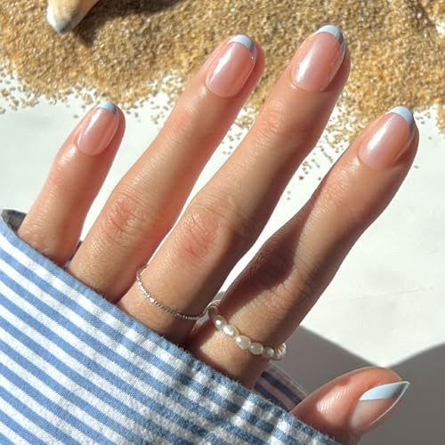 Glamnetic Press On Nails - Into Blue | Glazed Short Oval Fake Nails with Periwinkle French Tips, Salon Quality Summer Nails | 15 Sizes - 30 Nail Kit with Glue | Amazon (US)