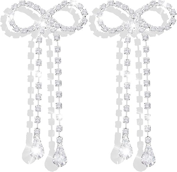 Rhinestone Bow Earrings Christmas Bow for Women Crystal Tassel Earrings Ribbon Earrings Gifts for... | Amazon (CA)