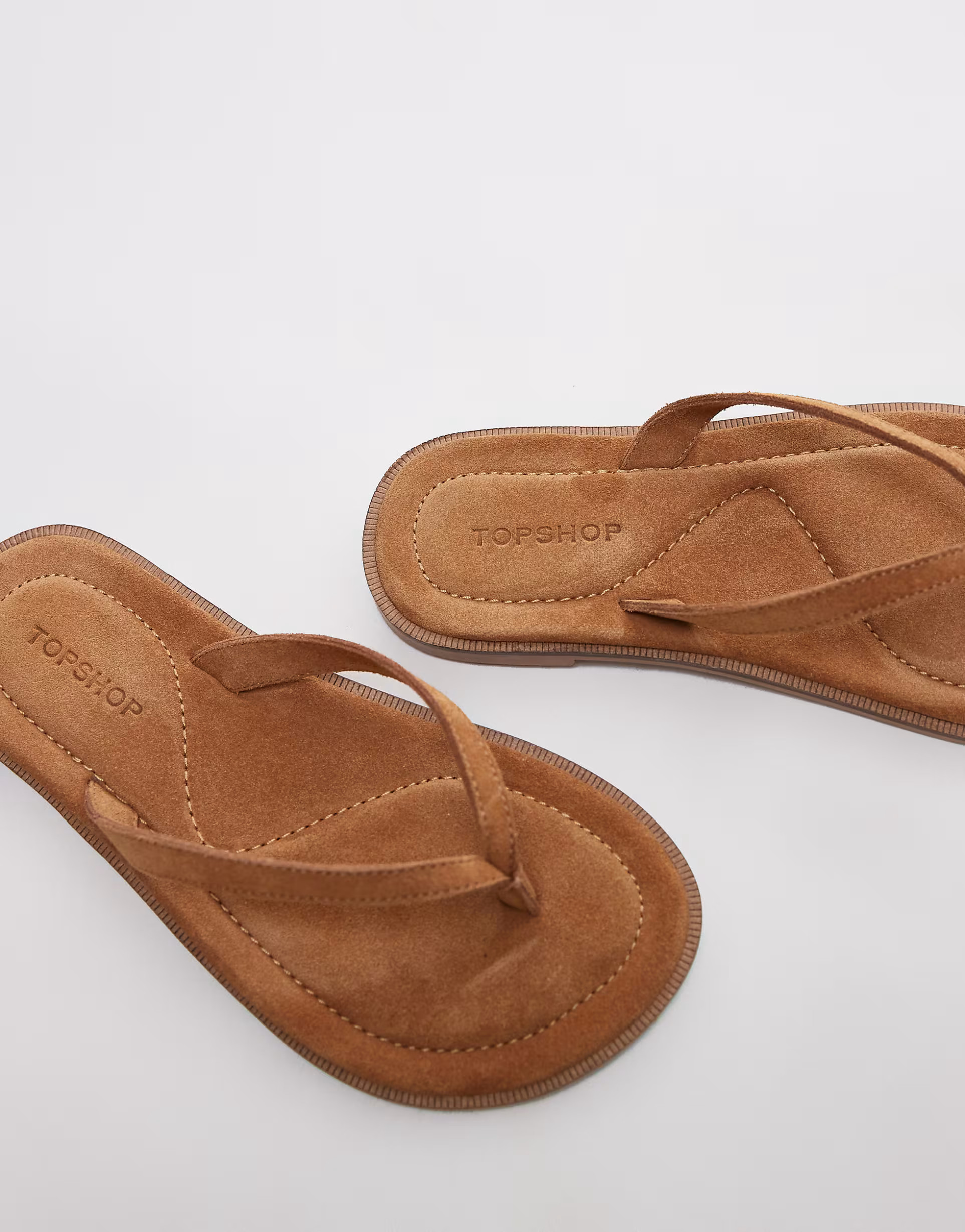 Topshop Jay real suede toe thong flat sandal in tan | ASOS (Global)