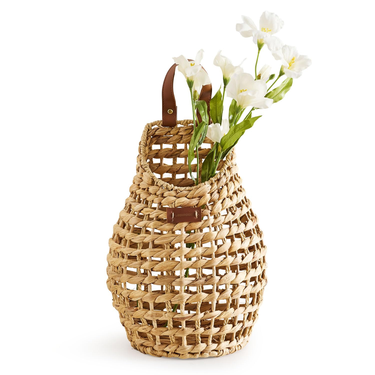 Wall Hanging Pocket Basket Open Weave Water Hyacinth Storage Belly Basket Decorative Boho Mounted... | Amazon (US)