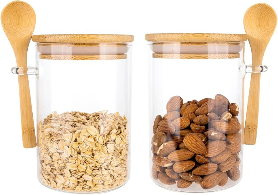 Airtight Food Storage Containers, Glass Storage Canister with Wooden Spoon and Lids, 20 Oz Glass ... | Amazon (US)