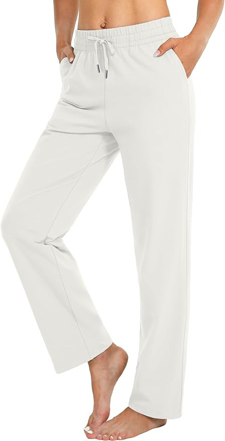 SANTINY Women's Cotton Sweatpants Yoga Lounge Casual Pants Open Bottom Sweat Pants for Women with... | Amazon (US)