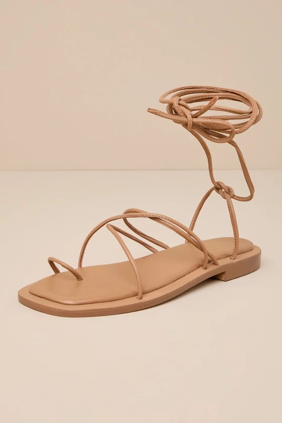 Lilac Tan Leather Lace-Up Flat Sandals | Lulus
