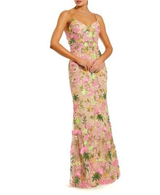 Floral Embroidered Sleeveless Column Gown | Bloomingdale's (US)