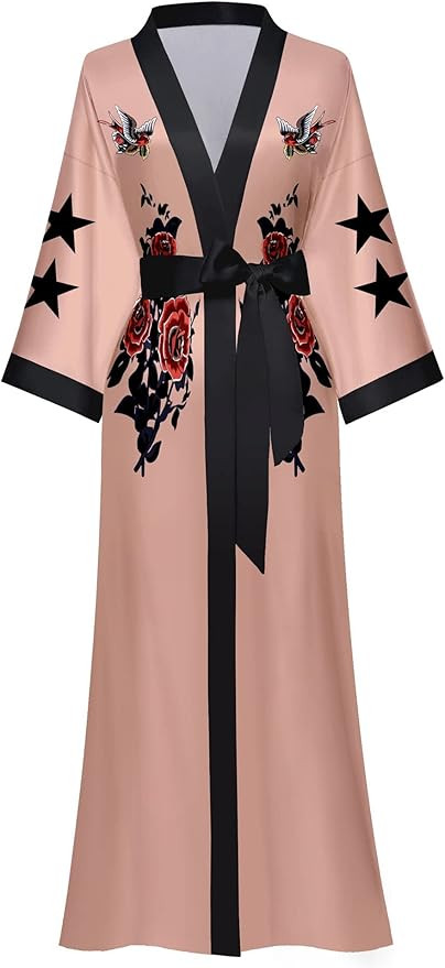 Women's Long Silk Robes Long Satin Robes Long Kimono Robes Floral Silky Bathrobes Dressing Gown, ... | Amazon (US)