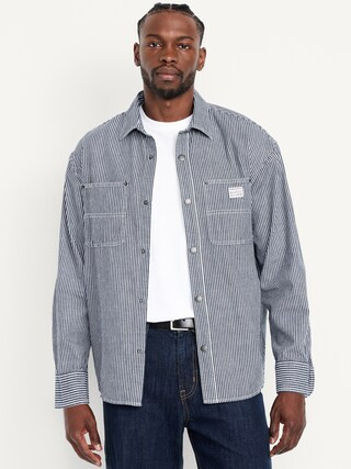 Oversized Striped Workwear Shacket | Old Navy (CA)