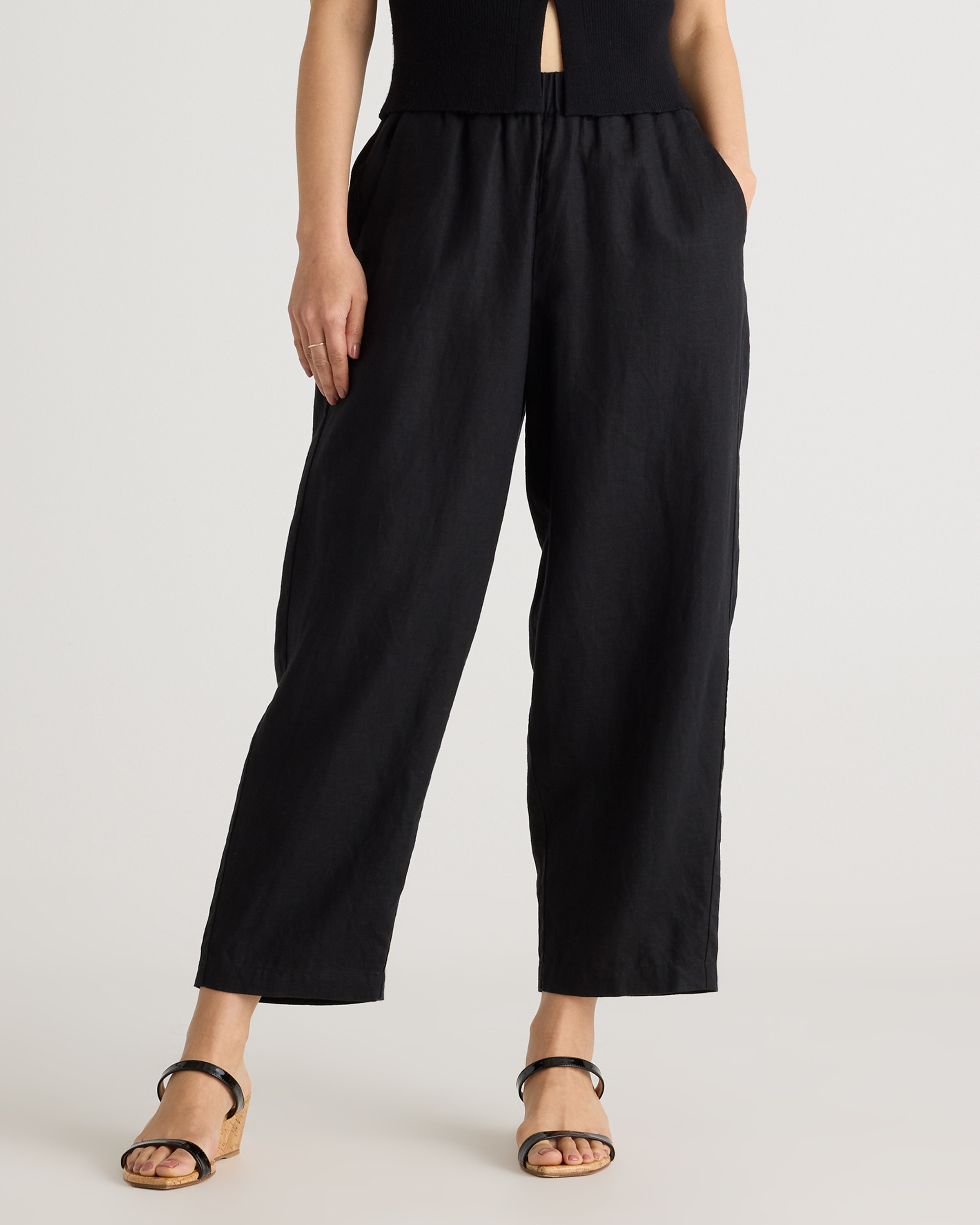 Quince | Women's 100% European Linen Pants in Blue Pinstripe, Size Small | Quince