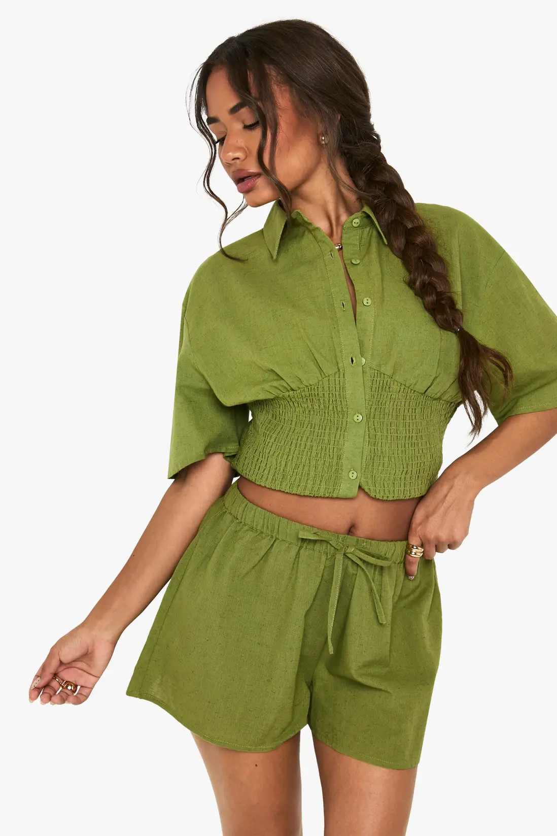 Linen Shirred Shirt | Boohoo.com (UK & IE)