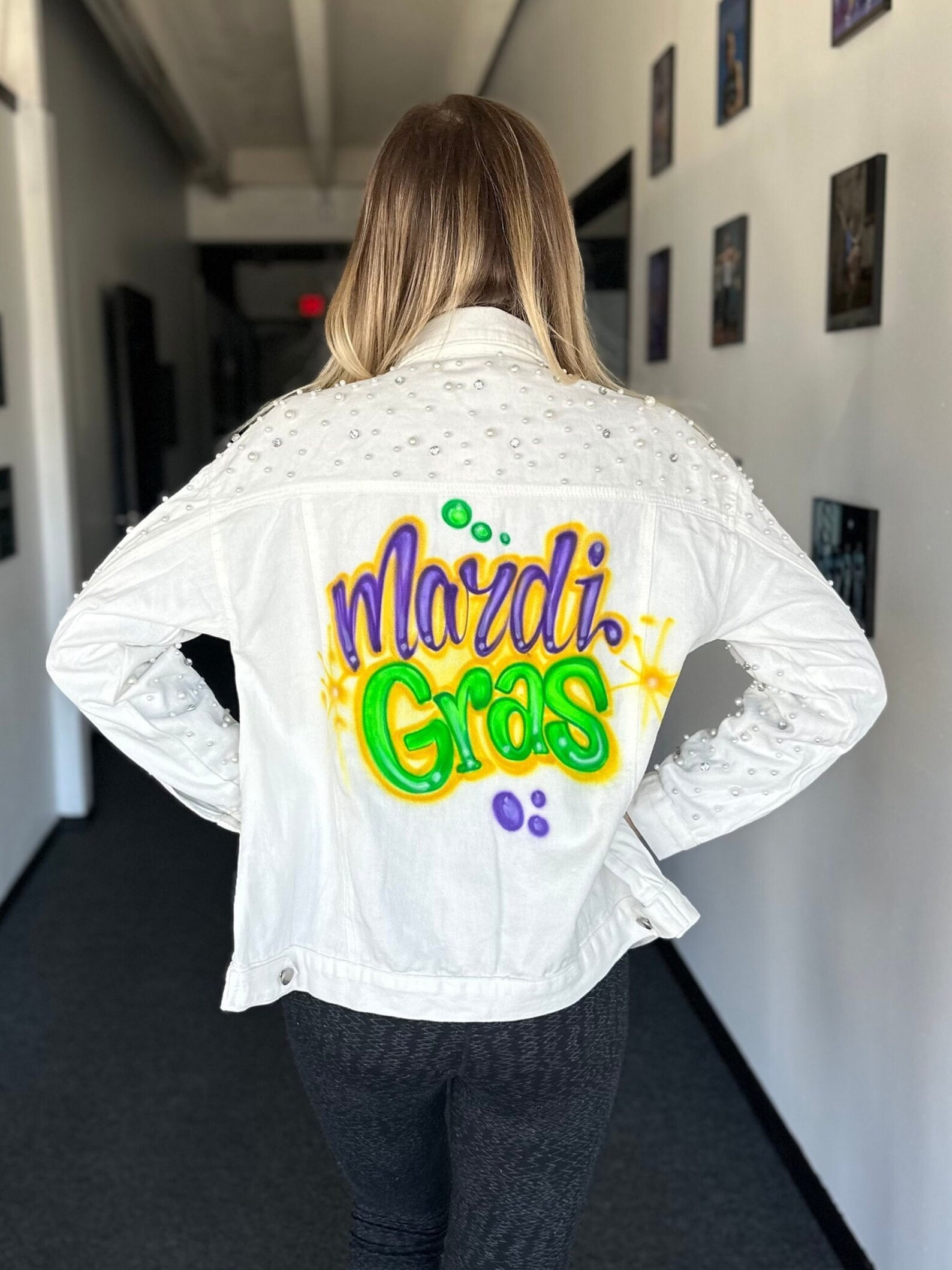 Custom Airbrush Denim Jacket / Mardi Gras Oversized Denim Jacket / New Orleans Jacket / Women Pea... | Etsy (US)