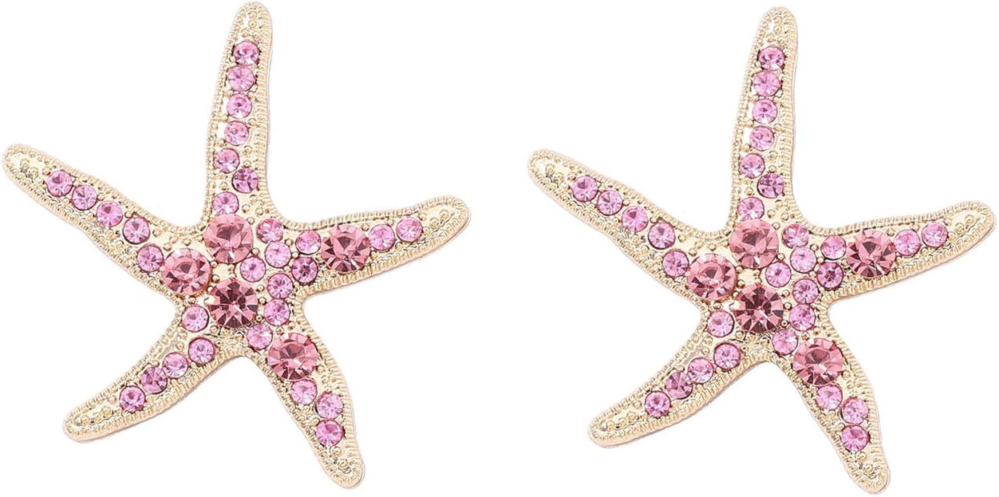 Gold Starfish Earrings for Women 14K Gold Starfish Stud Earrings Rhinestone Starfish Earrings Vin... | Amazon (US)